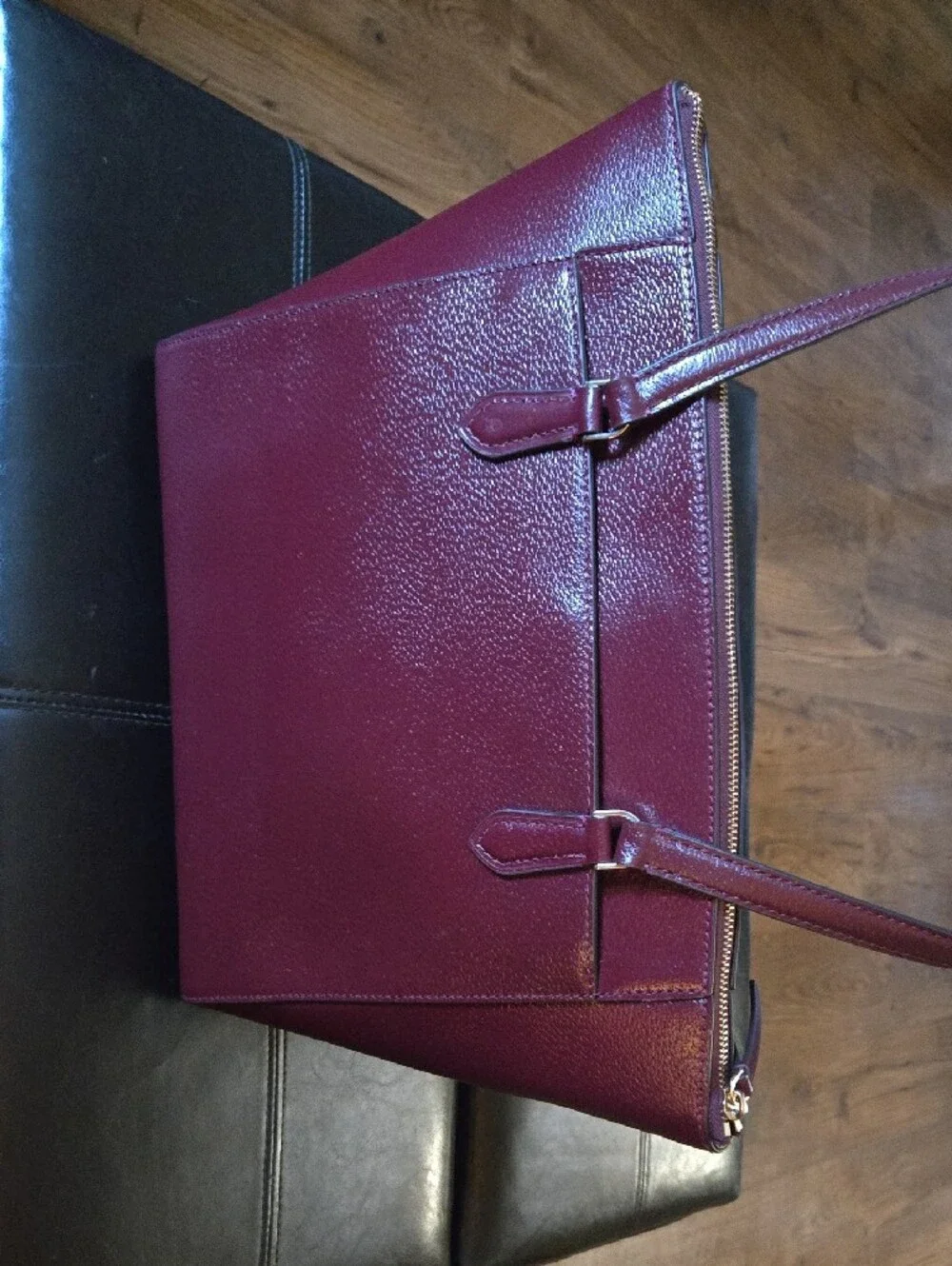 kate spade Burgundy Pebbled Leather Tote with Tassel